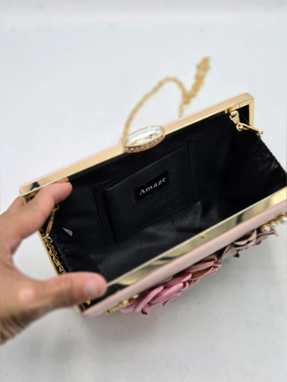 Amaze Floral 3D Embellished Box Clutch - Blush Pink & Gold